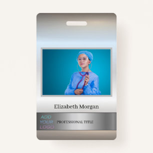 Employee Photo Silver Add Your Logo Badge