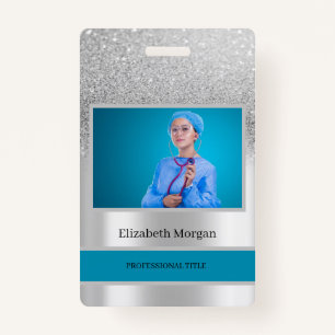 Employee Photo Silver Glitter Bokeh Badge