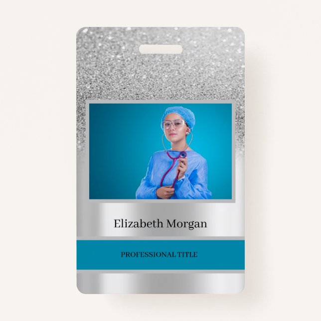 Employee Photo Silver Glitter Bokeh Badge (Front)