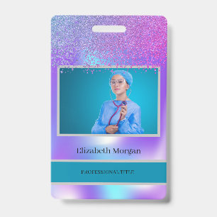 Employee Photo Trendy Diamonds Holographic Badge