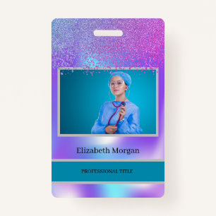Employee Photo Trendy Diamonds Holographic Badge