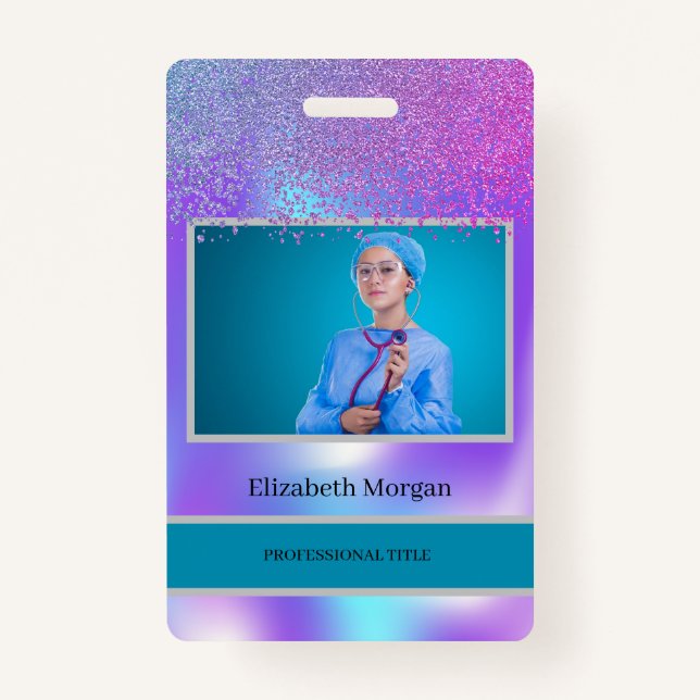 Employee Photo Trendy Diamonds Holographic Badge (Front)