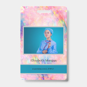 Employee Photo Trendy Holographic Opal Ombre Badge