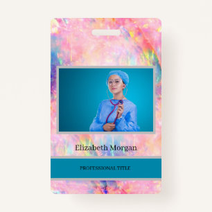 Employee Photo Trendy Holographic Opal Ombre Badge