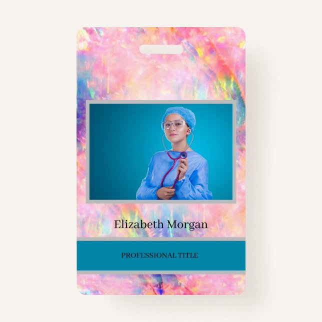 Employee Photo Trendy Holographic Opal Ombre Badge (Front)