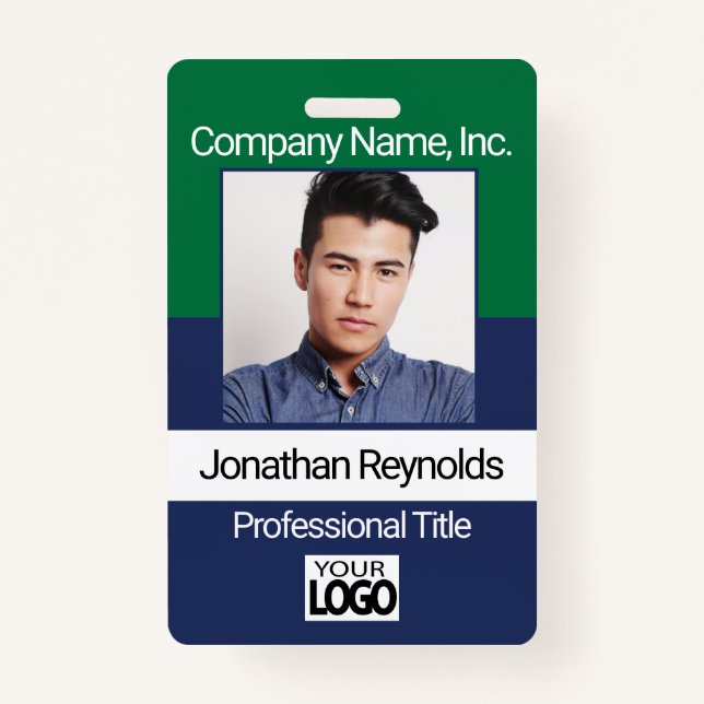 Employee Picture Badge - Green And Navy Blue (Front)