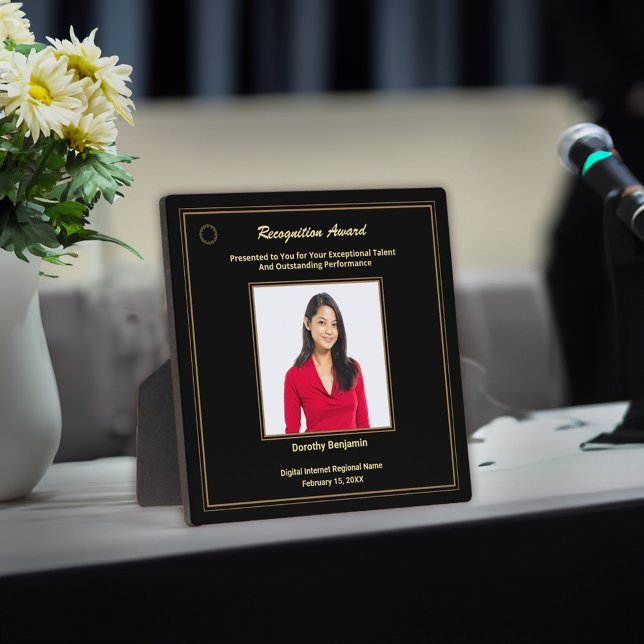 Employee Recognition Photo Logo Gold Award Plaque (Business Employee Recognition Photo Logo Gold Personalize Award Plaque for employees or volunteers.)