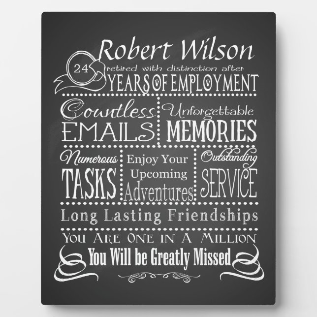 employee retirement gift for boss, long service plaque (Front)