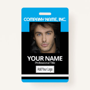 Employee / School Photo Badge- Black and Baby Blue Badge