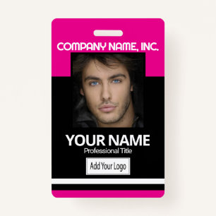 Employee / School Photo Badge - Black and Pink