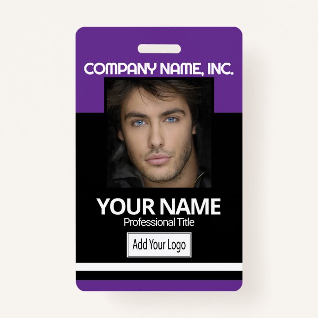 Employee / School Photo Badge - Black and Purple (Front)