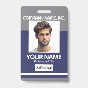 Employee / School Photo Badge - Grey & Navy Blue
