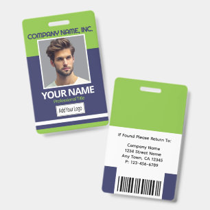 Employee / School Photo Badge - Lime & Navy Blue