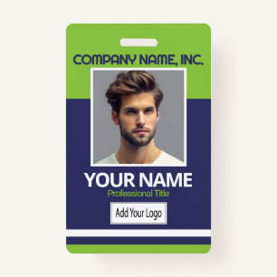 Employee / School Photo Badge - Lime & Navy Blue