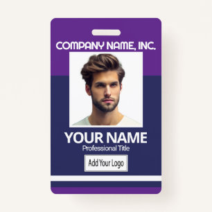 Employee / School Photo Badge- Purple & Navy Blue Badge