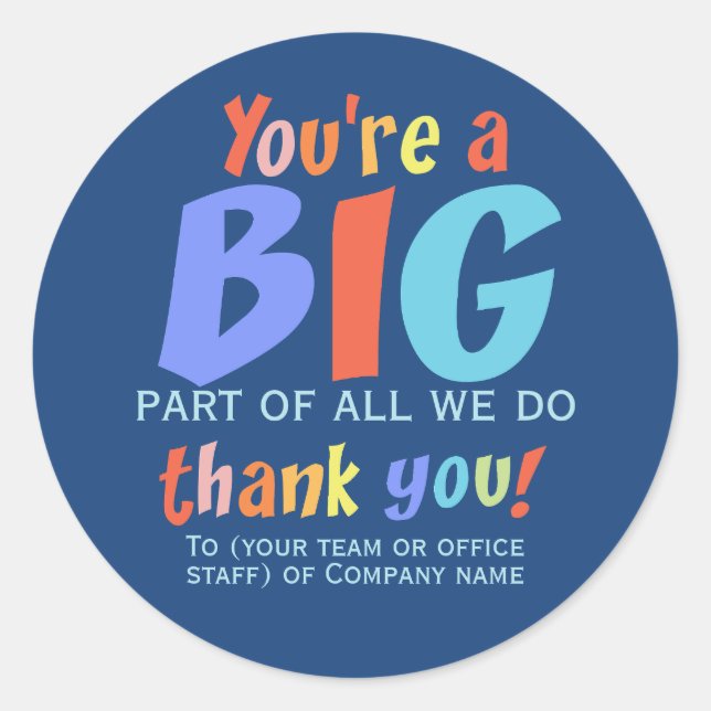 Employee Team Thank You Company Classic Round Sticker (Front)