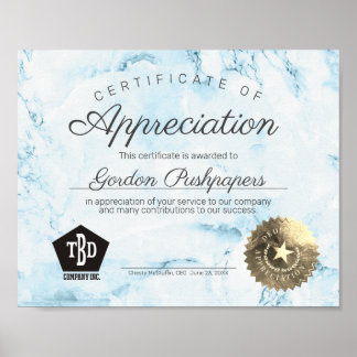 Employee volunteer certificate of appreciation poster