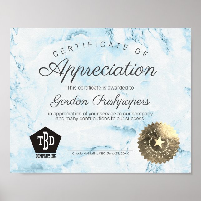 Employee volunteer certificate of appreciation poster (Front)