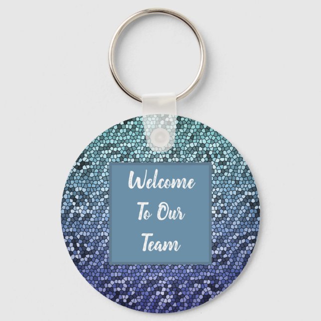 Employee Welcome Blue Mosaic Business Team Keychain (Front)