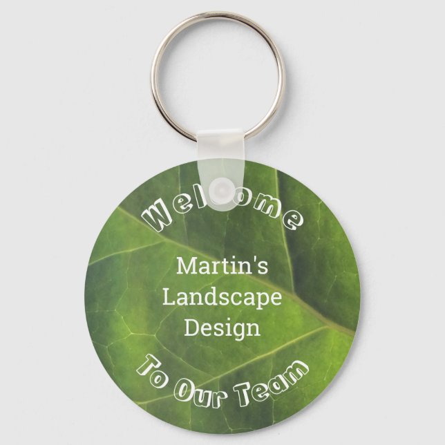 Employee Welcome Bright Green Leaf Professional Keychain (Front)