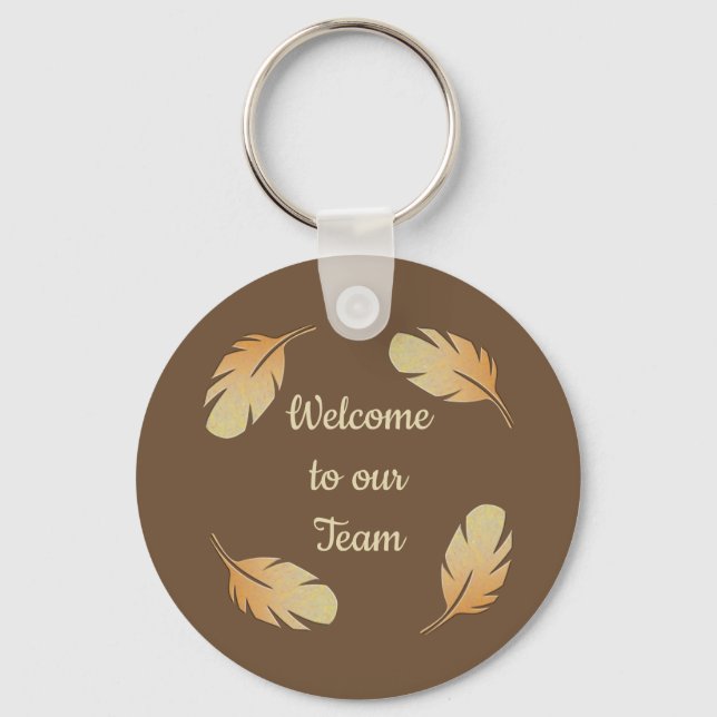 Employee Welcome Dark Brown Feathers Business Team Keychain (Front)