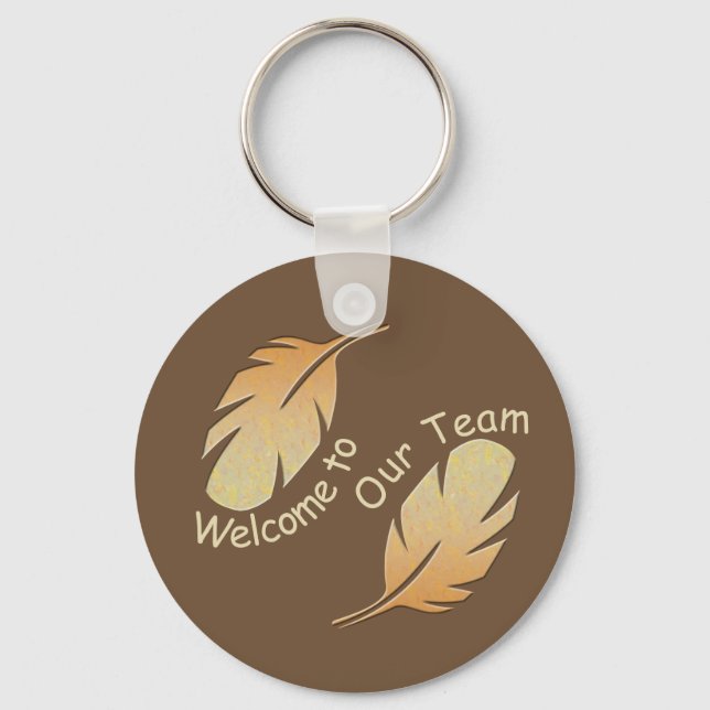 Employee Welcome Dark Brown Feathers Business Team Keychain (Front)
