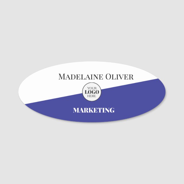  Employee White Blue Logo Simple Name Tag (Front)