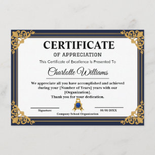 Employee Years of Service Certificate Gold