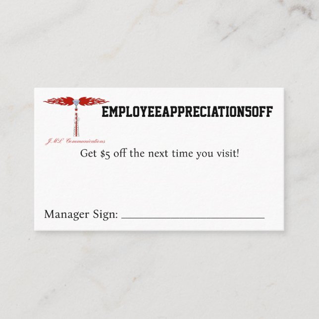 EMPLOYEEAPPRECIATION5OFF Coupon Business Card (Front)