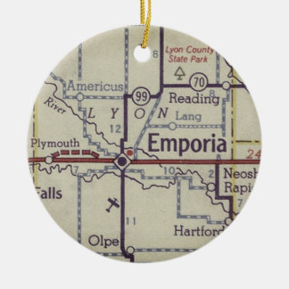 Emporia Kansas Vintage Map Ceramic Ornament