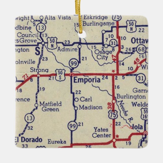 Emporia KS Vintage Map Ceramic Ornament (Front)