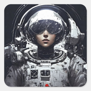 Empower Your Imagination with our Girl Astronaut Square Sticker