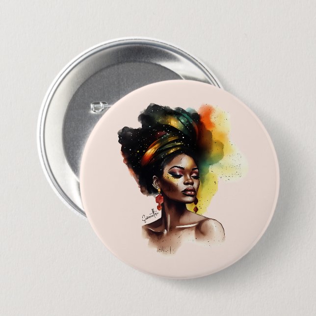 Empowered African-American Woman (2) 3 Inch Round Button (Front & Back)