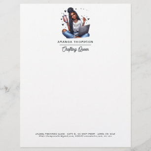 Empowered Black Woman Crafting Queen Design Letterhead