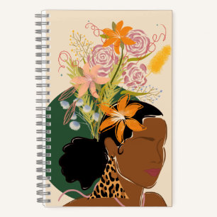 Empowered Black Woman with Leopard Print Earrings Notebook