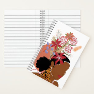 Empowered Black Woman with Tiger Print Earrings Notebook