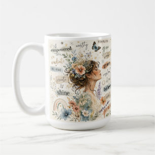 Empowered floral affirmation watercolor artwork  coffee mug