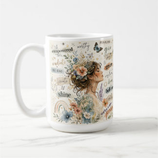Empowered floral affirmation watercolor artwork  coffee mug