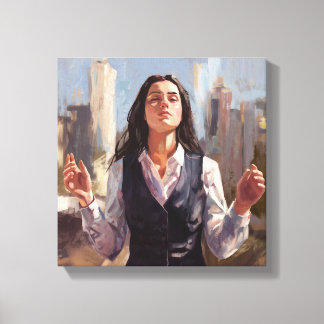 Empowered Woman in Urban Landscape - Abstract Canvas Print