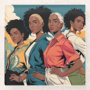 Empowered Women in Urban Fashion Glass Coaster