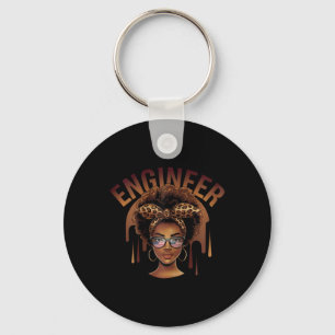 Empowering Black Engineer Afro Woman Celebrating C Keychain