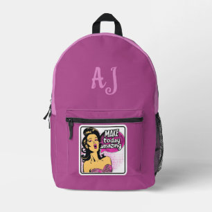 Empowering Purple “Make Today Amazing” Retro Quote Printed Backpack