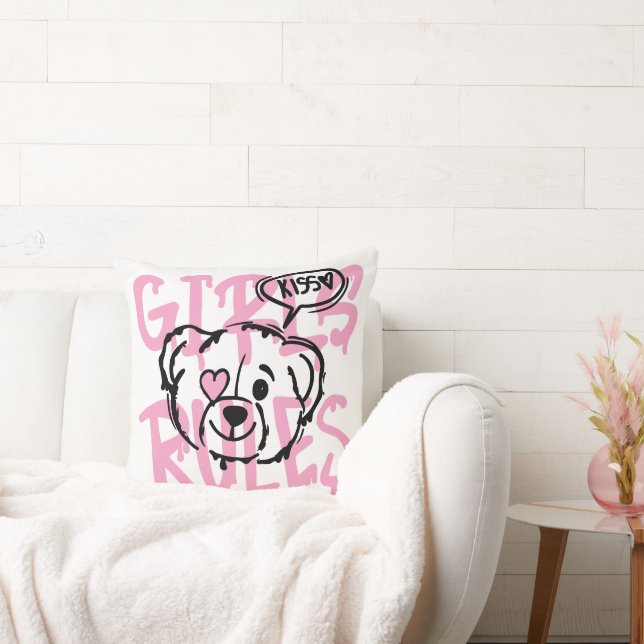 Empowering Women: GIRLS RULES Artwork Throw Pillow (Couch)