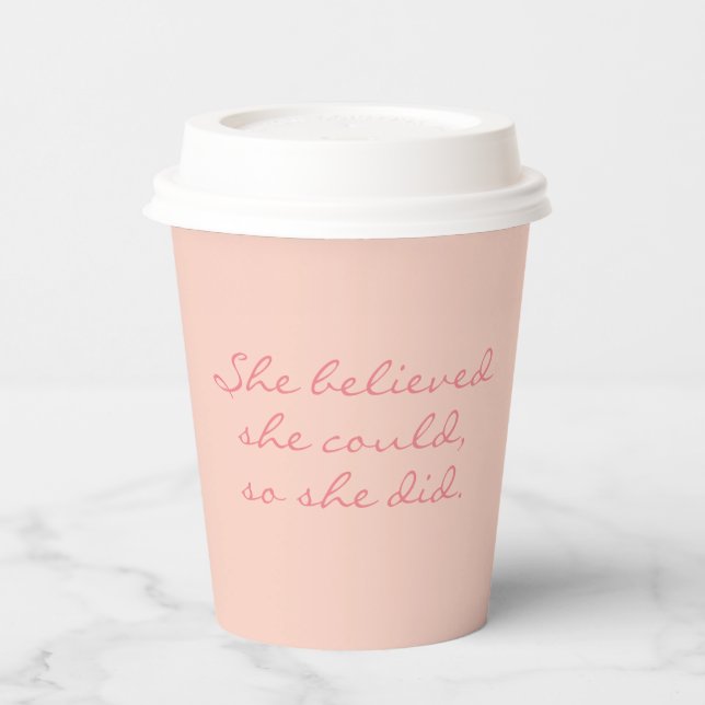 Empowering Workday Coffee Takeaway Chic Pink White Paper Cups (Left)