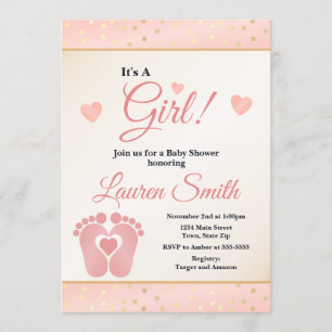 Empreinte Baby shower Invitation fille, orteils bé