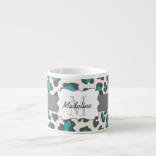 Empreinte de léopard Aqua White Grey Espresso Mug