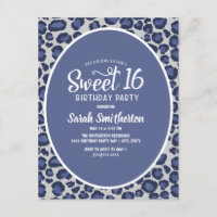 Empreinte de léopard bleu Sweet 16 Invitation