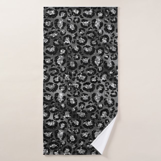 Empreinte de léopard noir et gris argenté (Serviette de bain)