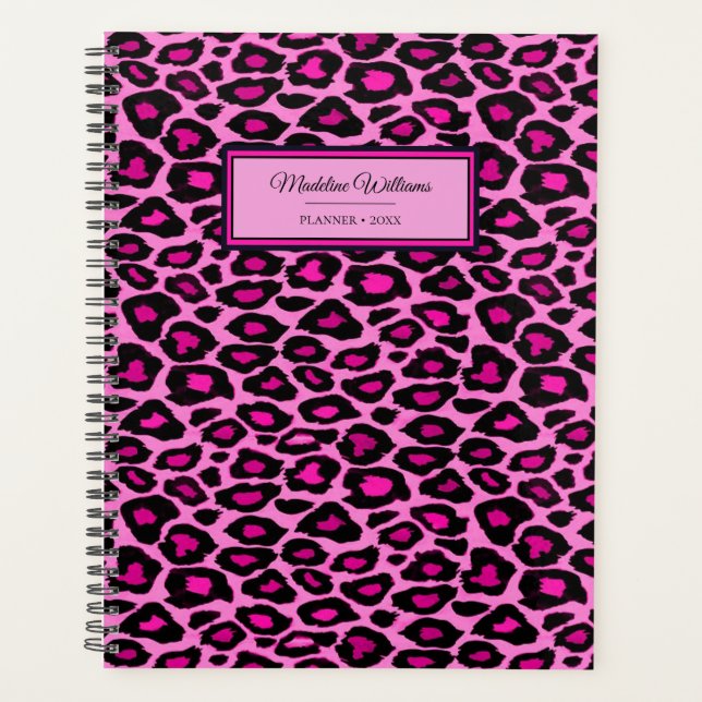 Empreinte de léopard rose et noir | Personnalisé (Devant)
