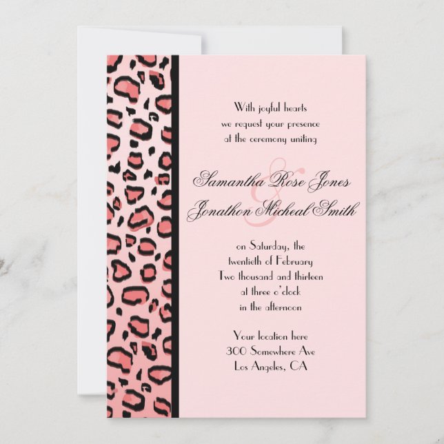 Empreinte de léopard rose invitation à mariage per (Devant)